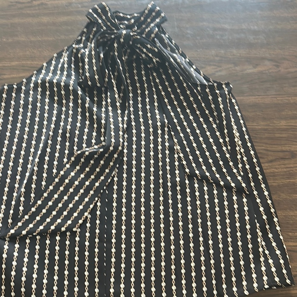Black and White Striped Sleeveless Blouse